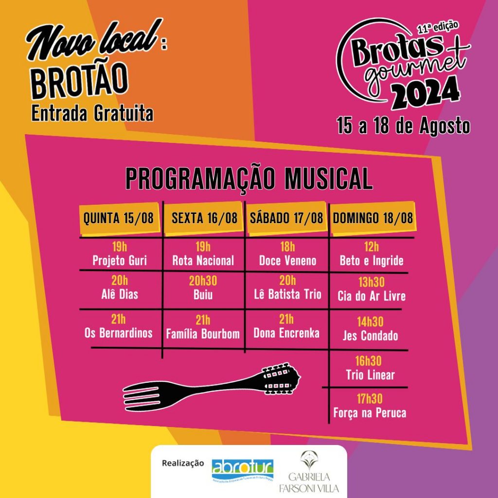 Programação musical de quinta a domingo do evento.